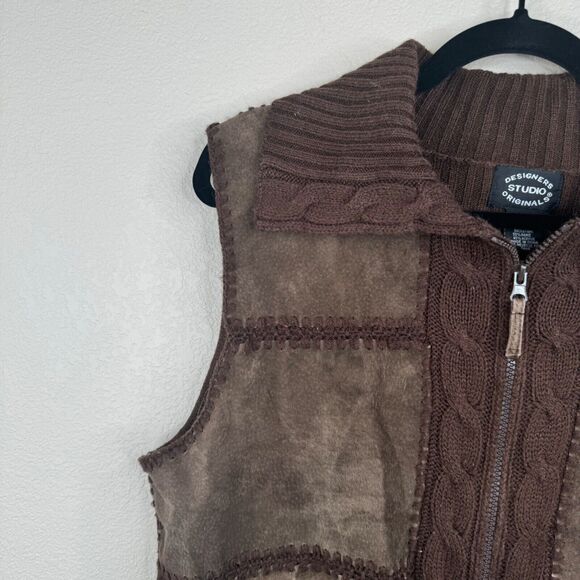 Designers Studio Women's Brown Suede & Knit‎ Vest XL Full Zip Casual - Picture 2 of 13
